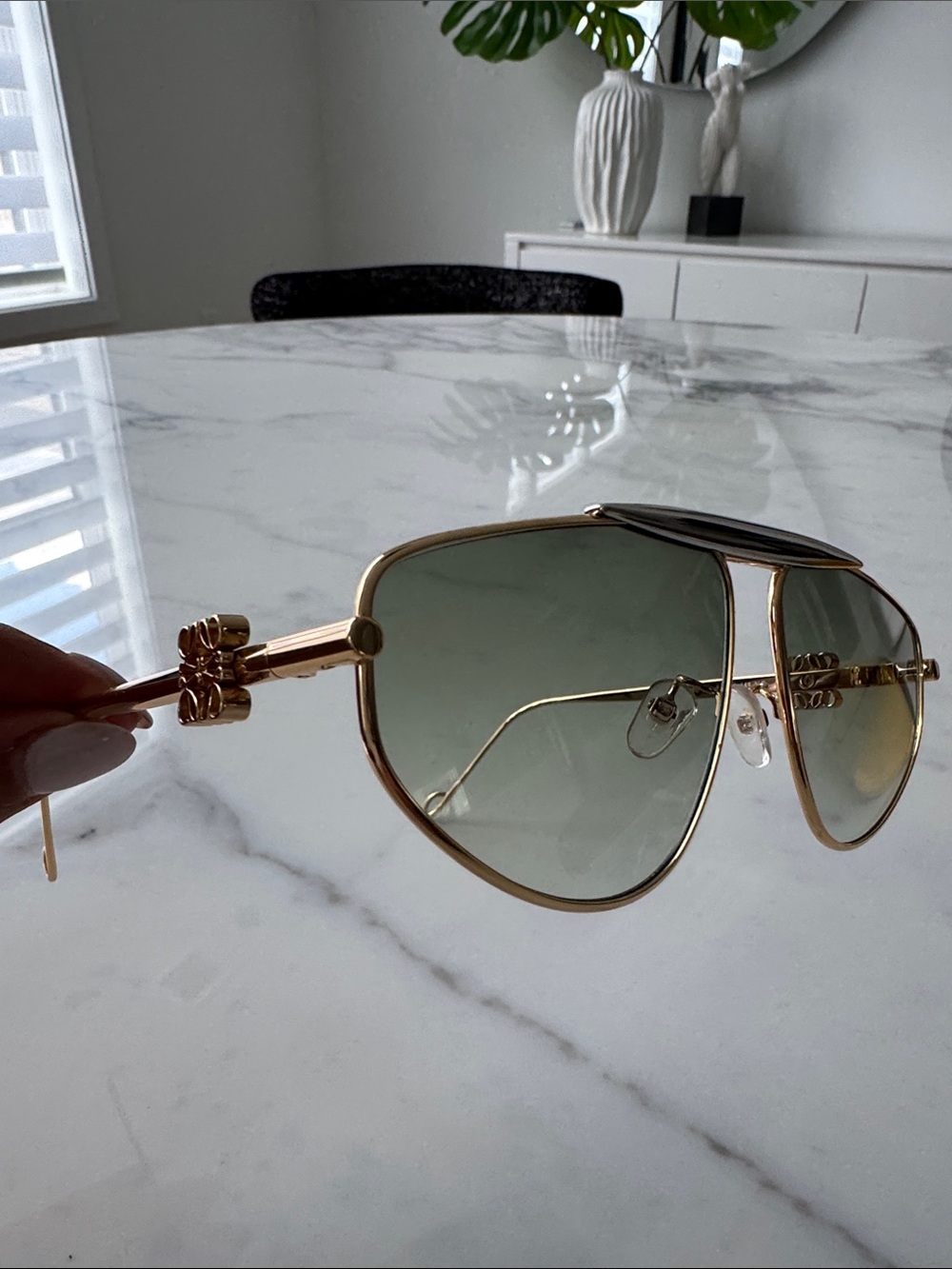Loewe Gold Metal Aviator Sunglasses with Yellow Case - Picture 5 of 11